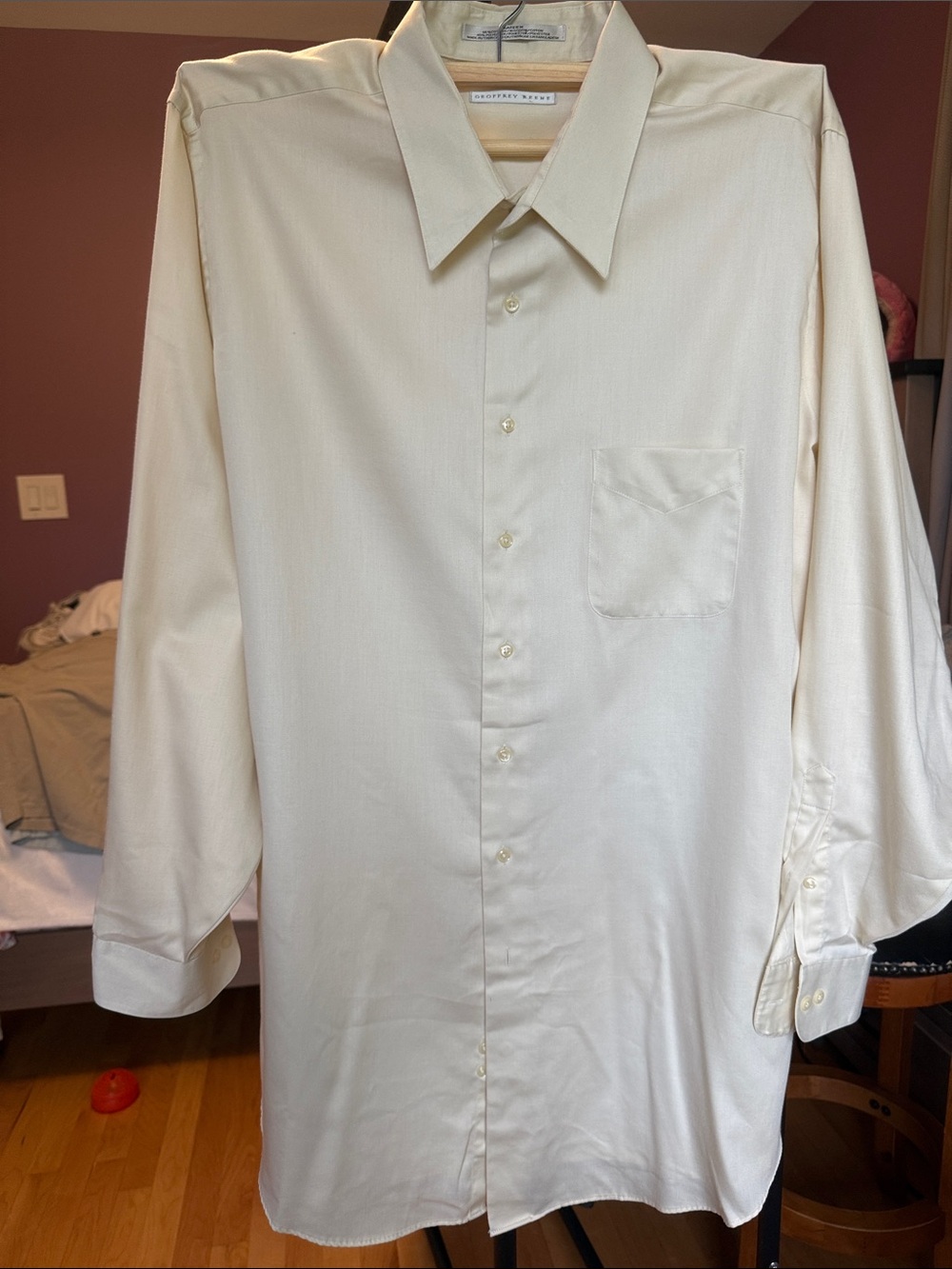 Geoffrey Beene Cream Long-Sleeve Dress Shirt with Point Collar